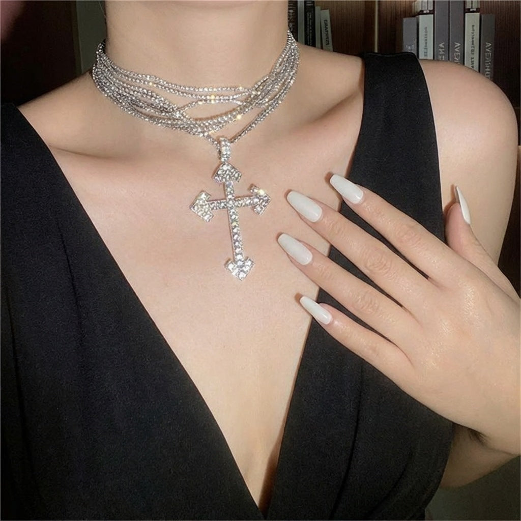 Women's Street Design Sense Niche Cross Hip Hop Ear Personality Trendy Necklace