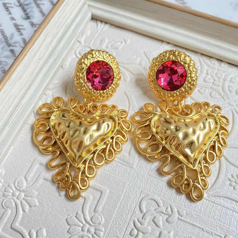 Antique Chinese Ancient Plain Gold Love Eardrops Retro Fashion Stud Earrings