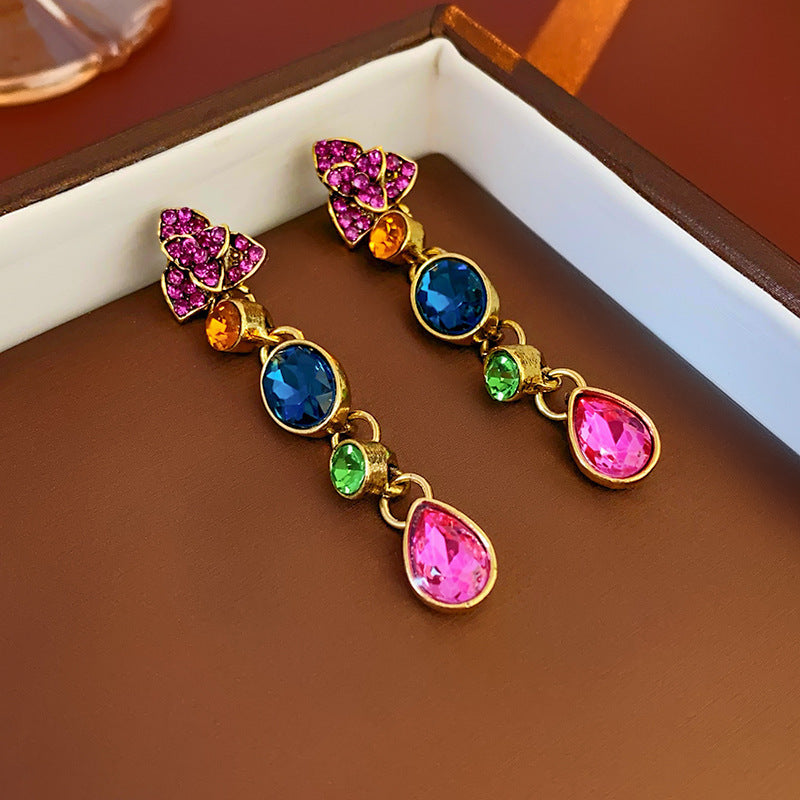 Sier Needle Flower Ear Retro Easy Matching Sweater Chain Exquisite Jewelry Set