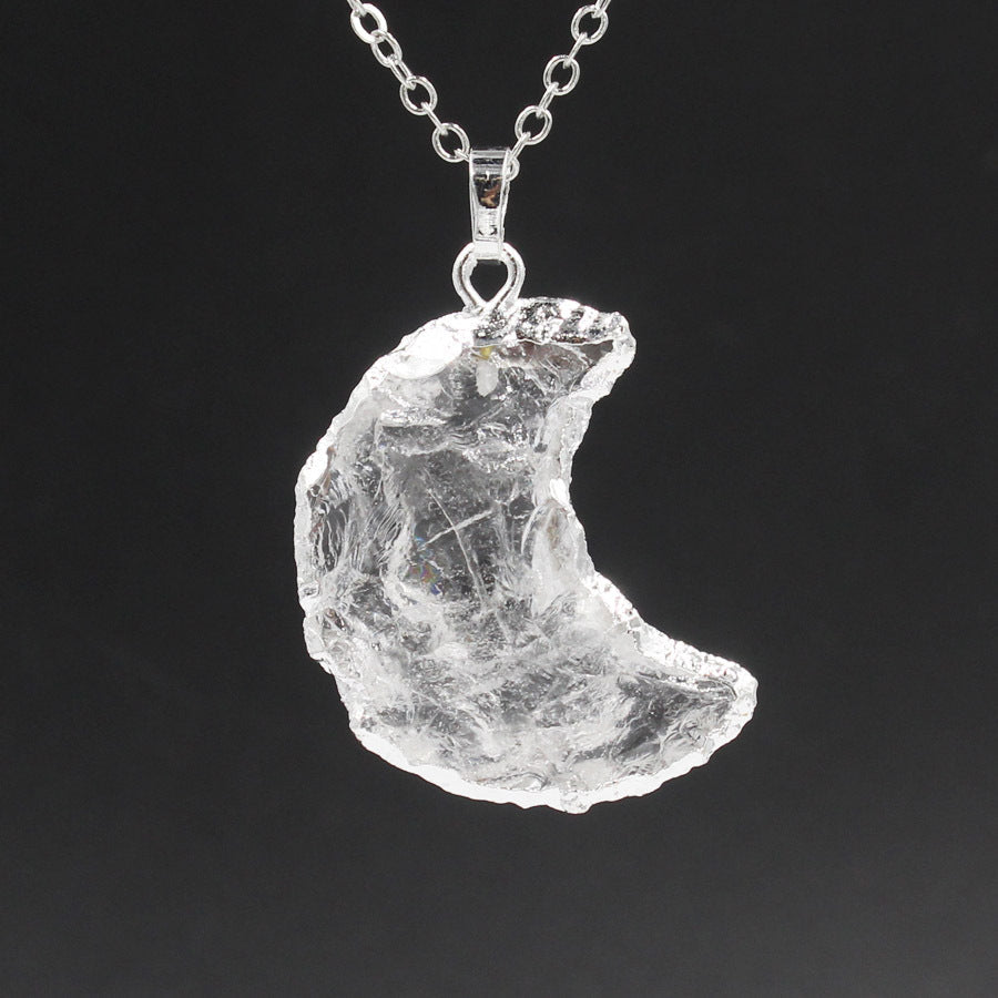 Star Moon Faceted White Crystal Obsidian Pendant