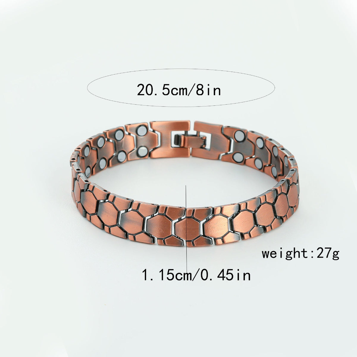 Men's Metal Bronze Magnet Retro Wide Row Full Adjustable Bracelet