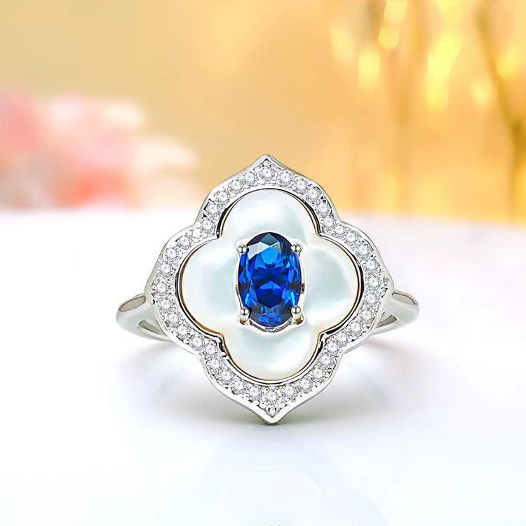 Affordable Fresh Four-leaf Clover Fritillary Rhinestone Blue Spinel Elegant Pendants
