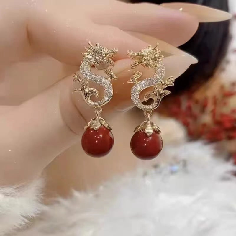 Festive Dragon Zodiac Pearl Fashion High Sense Earrings