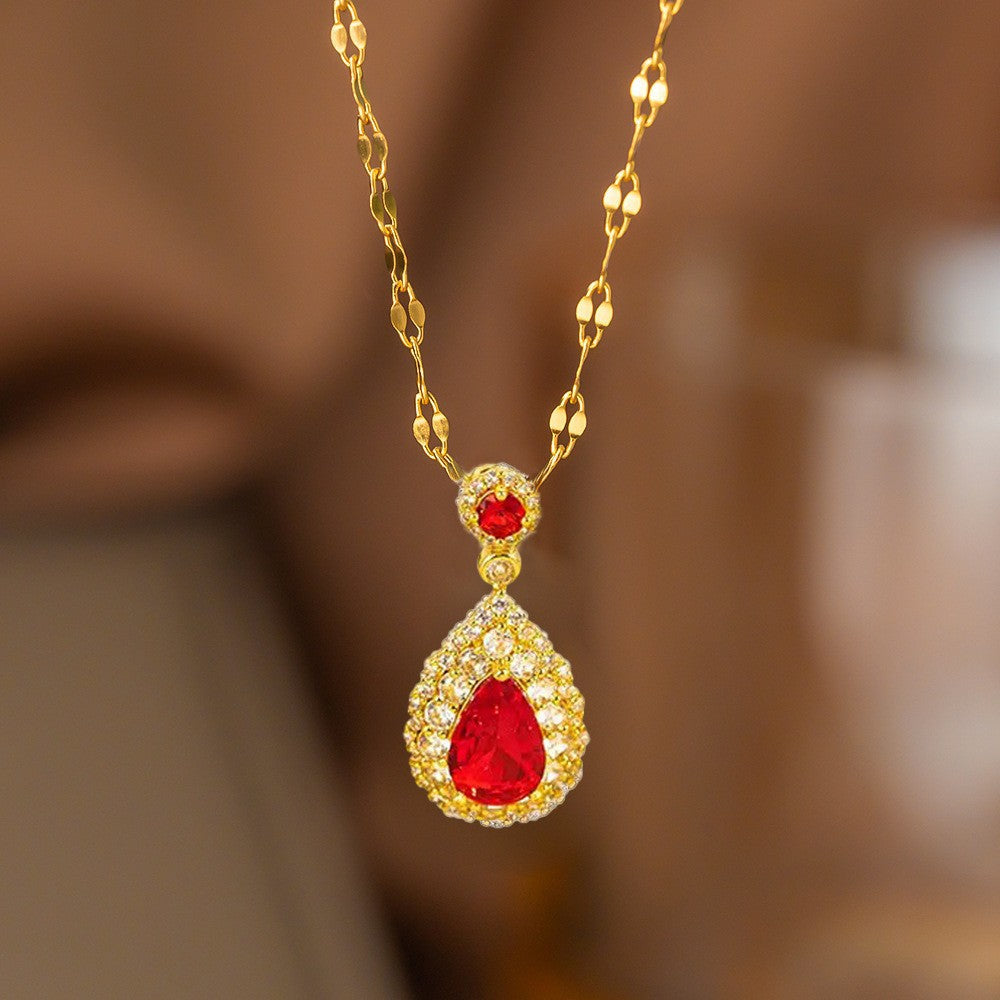 Steel Female Micro Inlaid Pink Diamond Necklace
