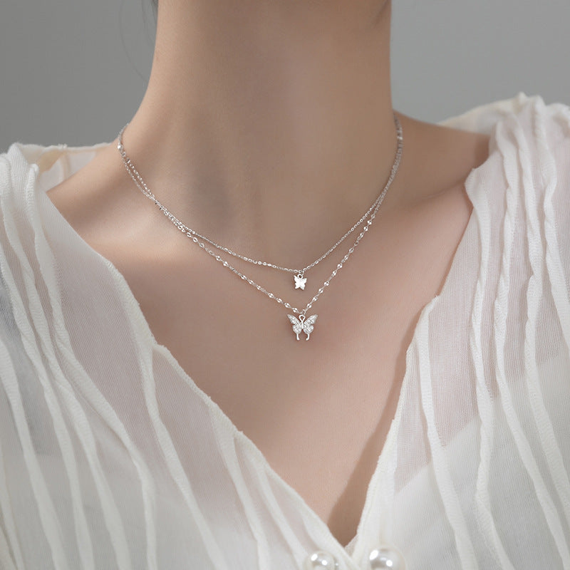 Sier Butterfly Refined Rhinestone Niche Bag Necklaces