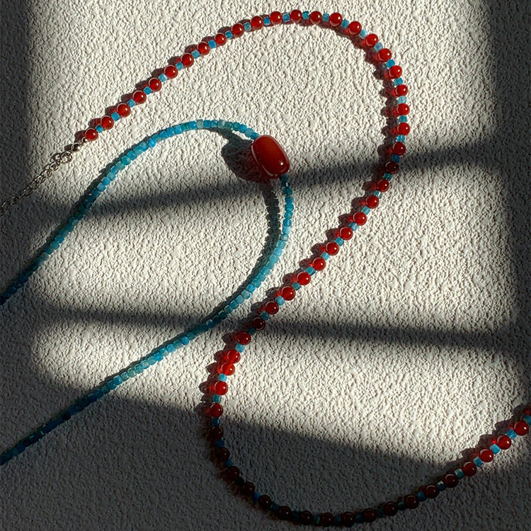 Flowers Retro Atmosphere Clavicle Chain Female Red Blue Beaded Niche Necklaces