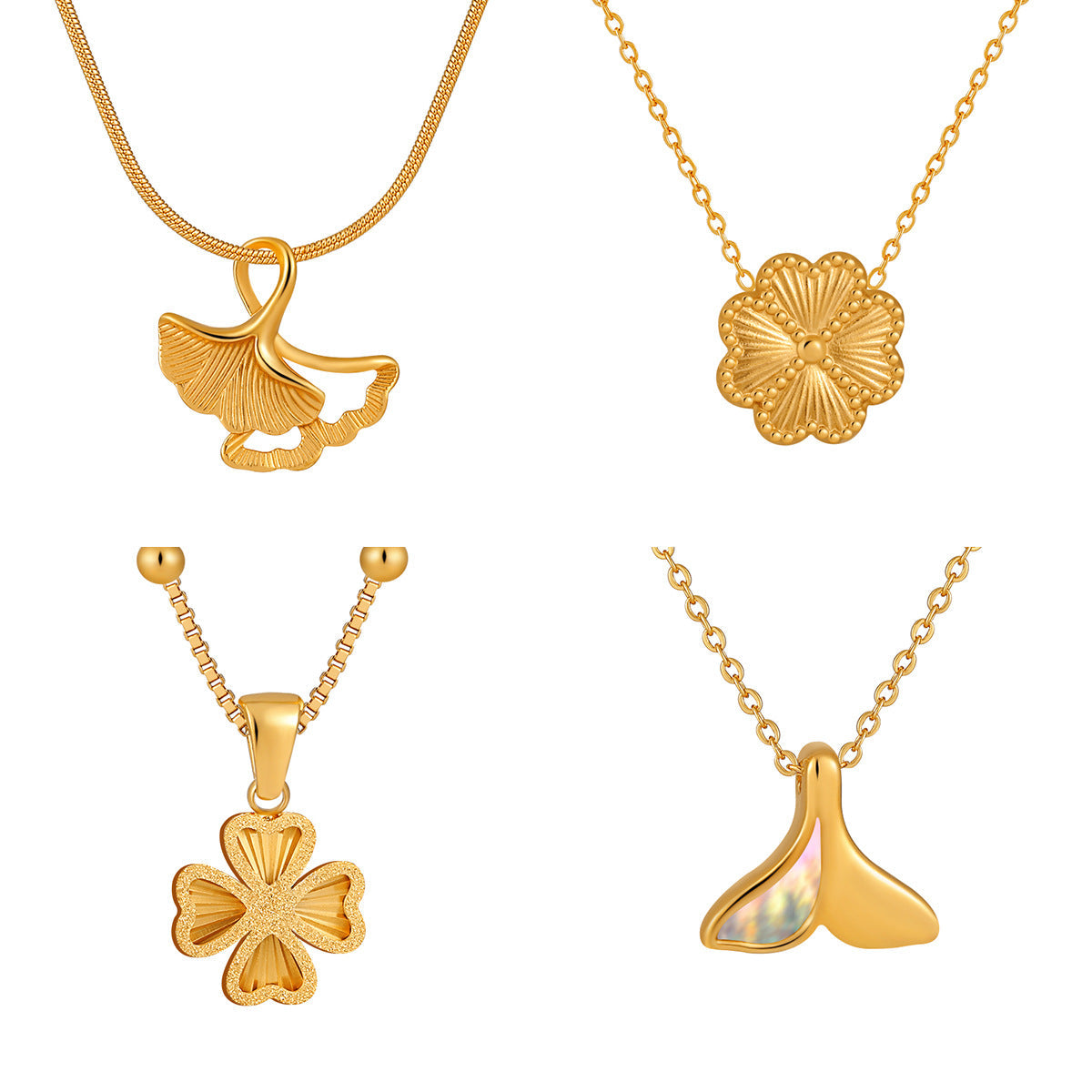 Ginkgo Leaf Four-leaf Clover Keel Chain Titanium Steel Necklace