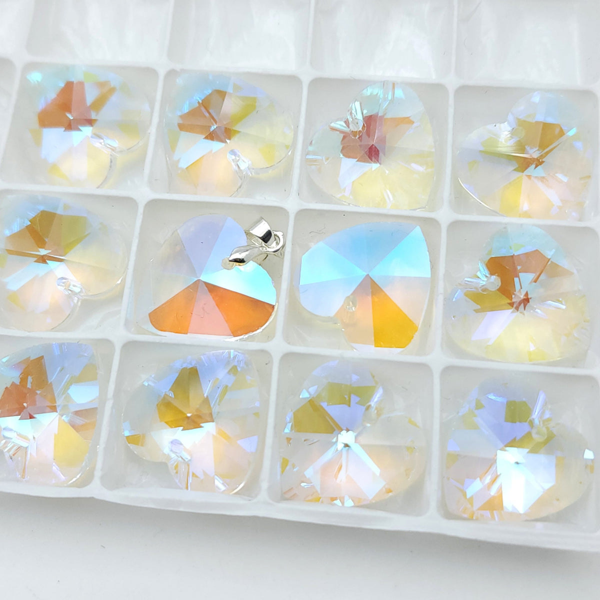 Peach Heart Crystal Heart-shaped Electroplated Aurora Pendant