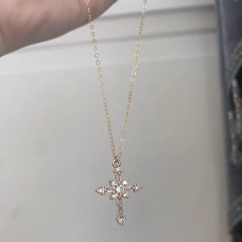 Wood American Ion Gilded Rhinestone Zircon Cross Clavicle Necklace