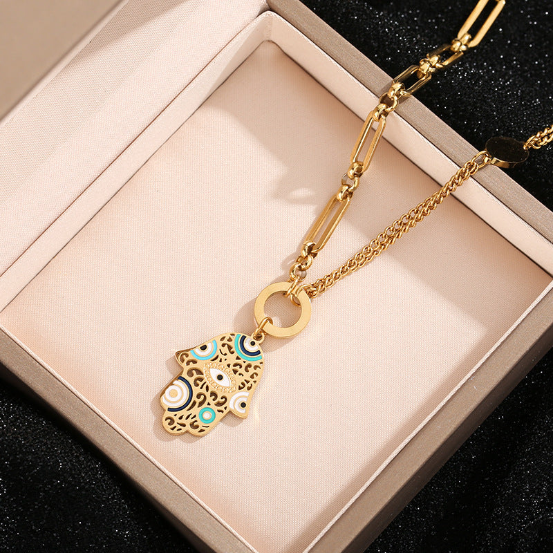 Women's Titanium Steel Leopard Print Oil Dripping Craft Blue Eyes Hollow Jewelry Set