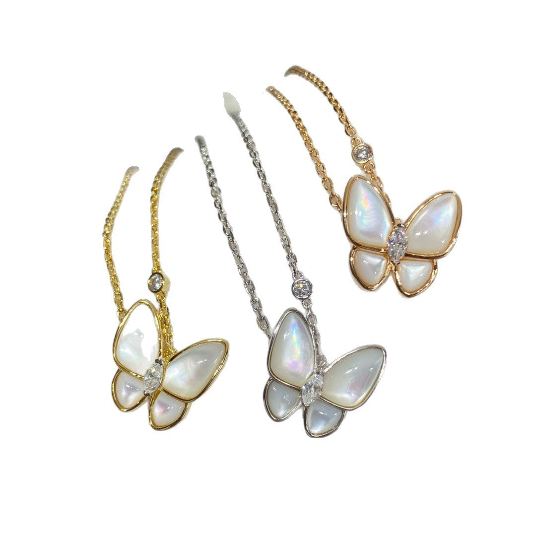 Natural Fritillary Butterfly Light Luxury Simplicity Fairy Full Rhinestone Necklace