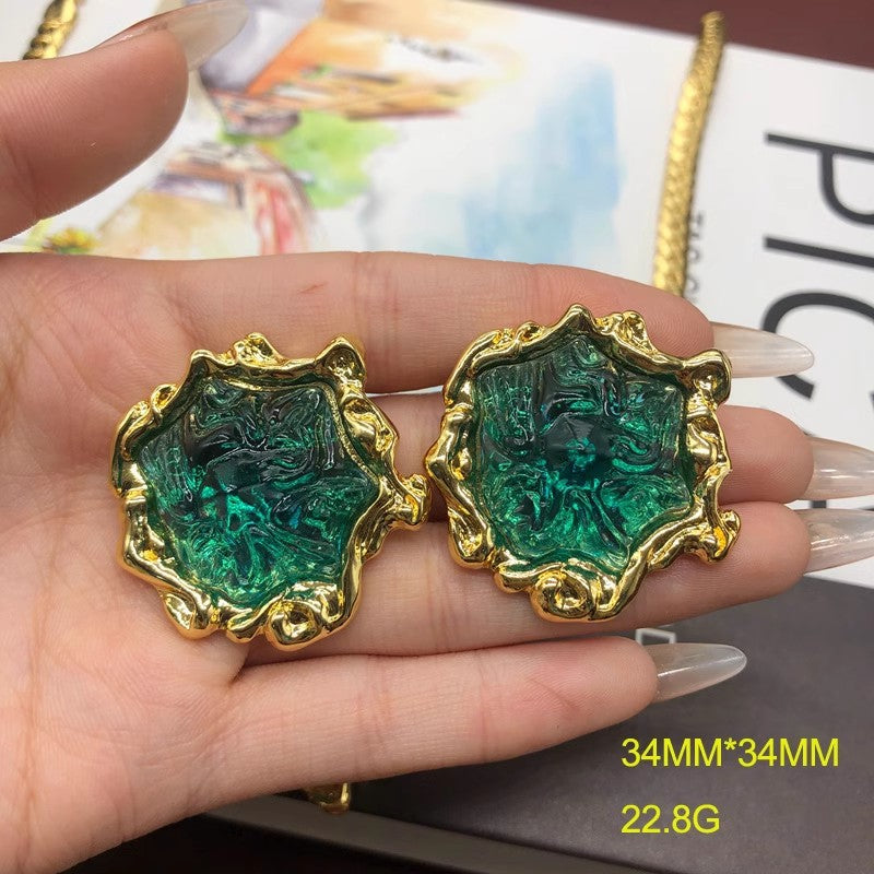 Women's Irregular Lava Real Gold-plated Copper Chain Ear Clip Fashion Suit Necklaces