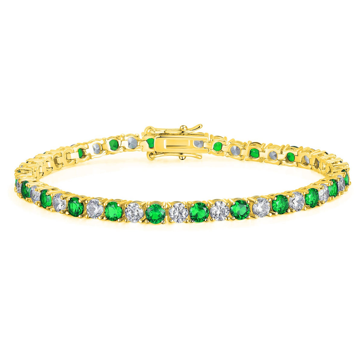 Round Gold Zircon Green Horoscope Buckle Tennis Copper Bracelets
