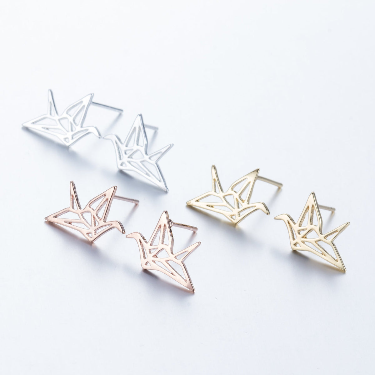 Hollow Bird National Style Small Exquisite Stainless Steel Animal Ear Stud Earrings