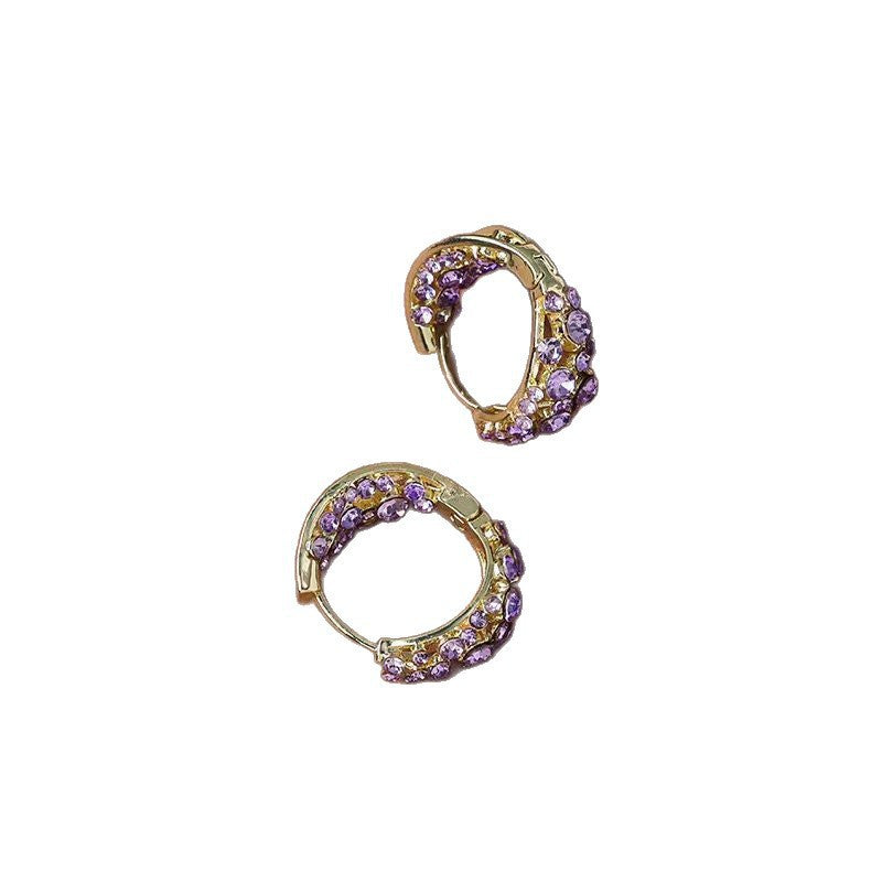 Women's Exquisite Fashion High-grade Purple Full Diamond Ear Clip Unique Stud Earrings