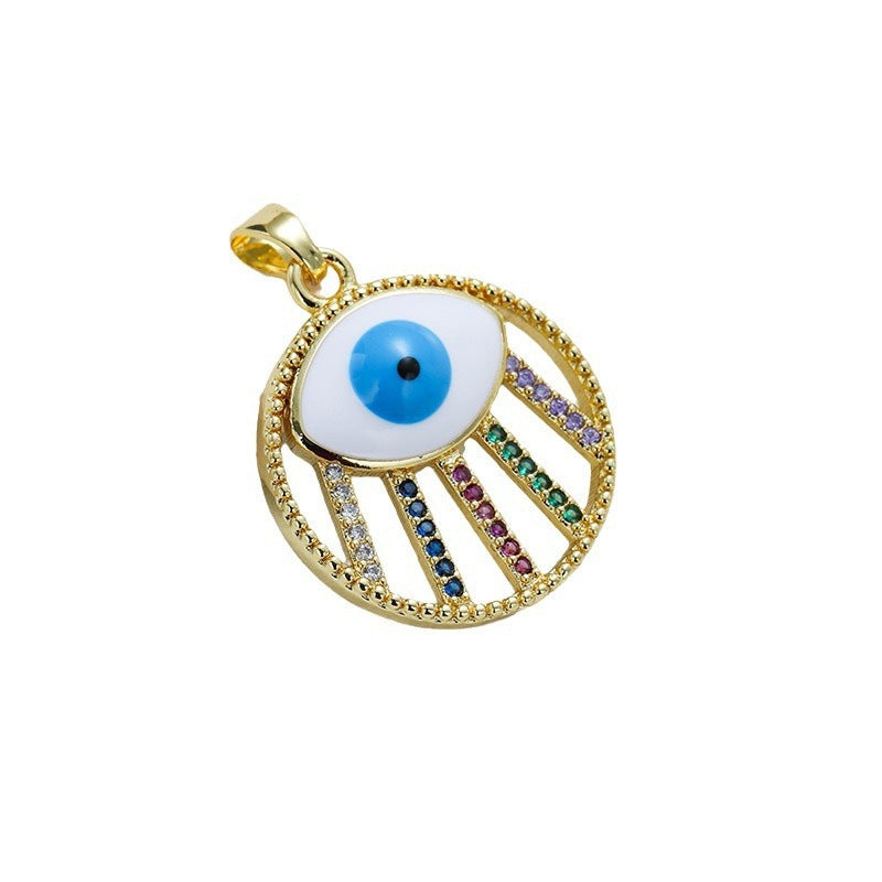 Women's Gold Eye Style Single Inlaid Color Zircon Trendy Dripping Palm Pendants