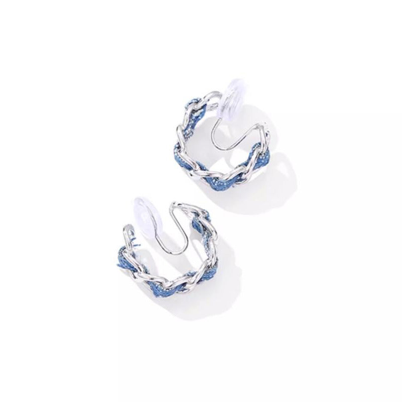Design Blue Denim Shaped Ear Clip Cold Stud Earrings