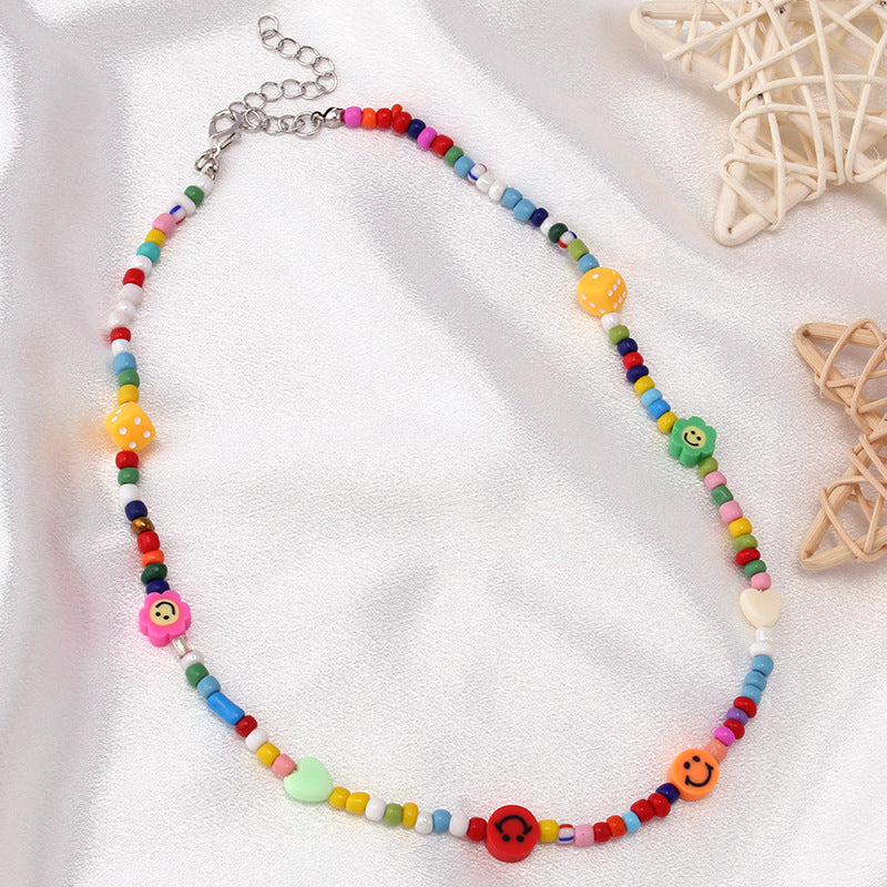 Rainbow Cartoon Polymer Clay Monster Niche Hip Necklace