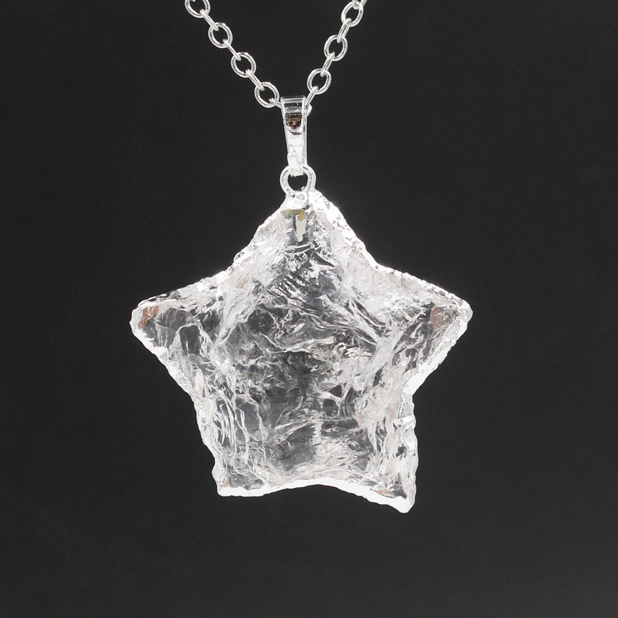 Star Moon Faceted White Crystal Obsidian Pendant