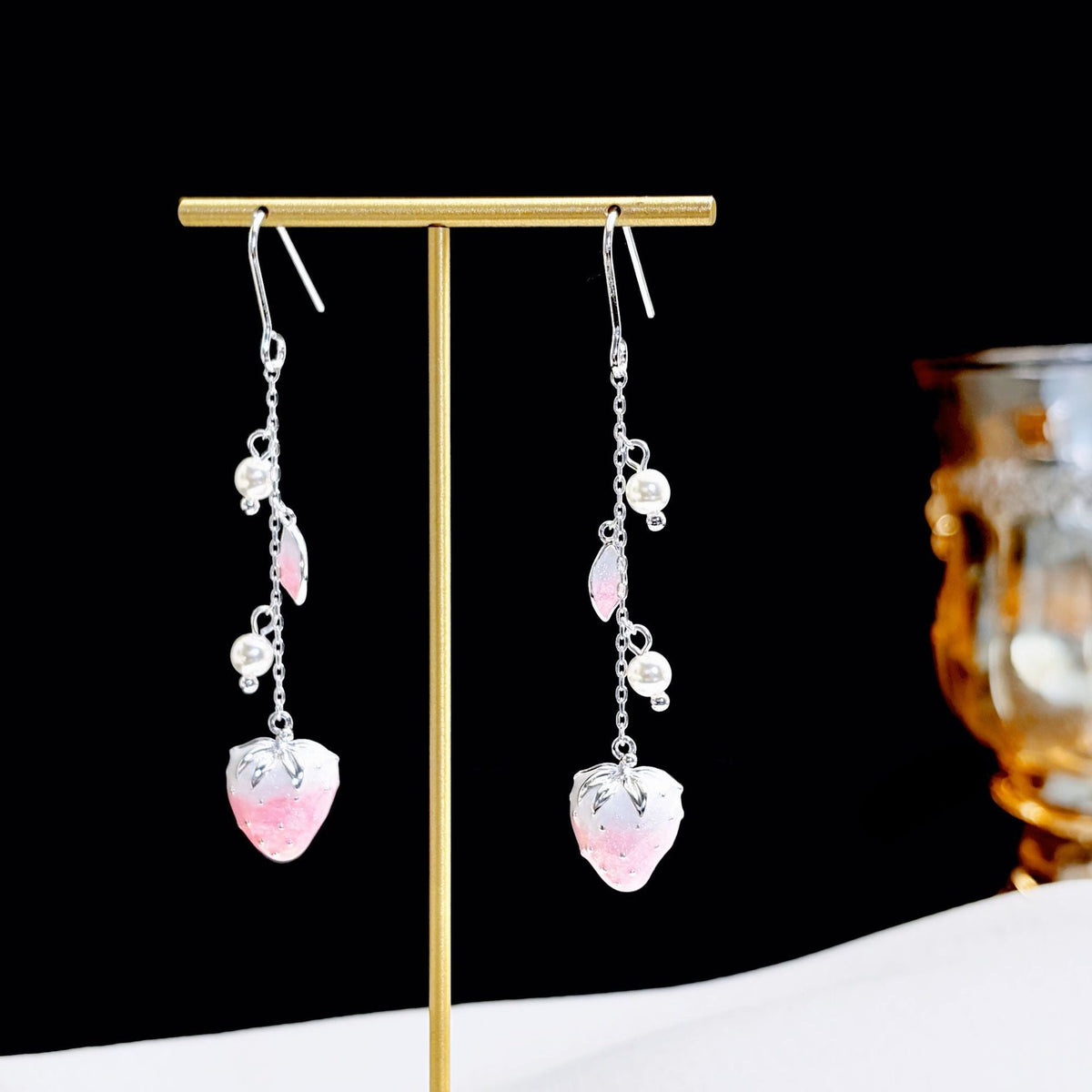 Sweet Elegant Pink Strawberry Long Spring Girly Style Cute Unique Earrings