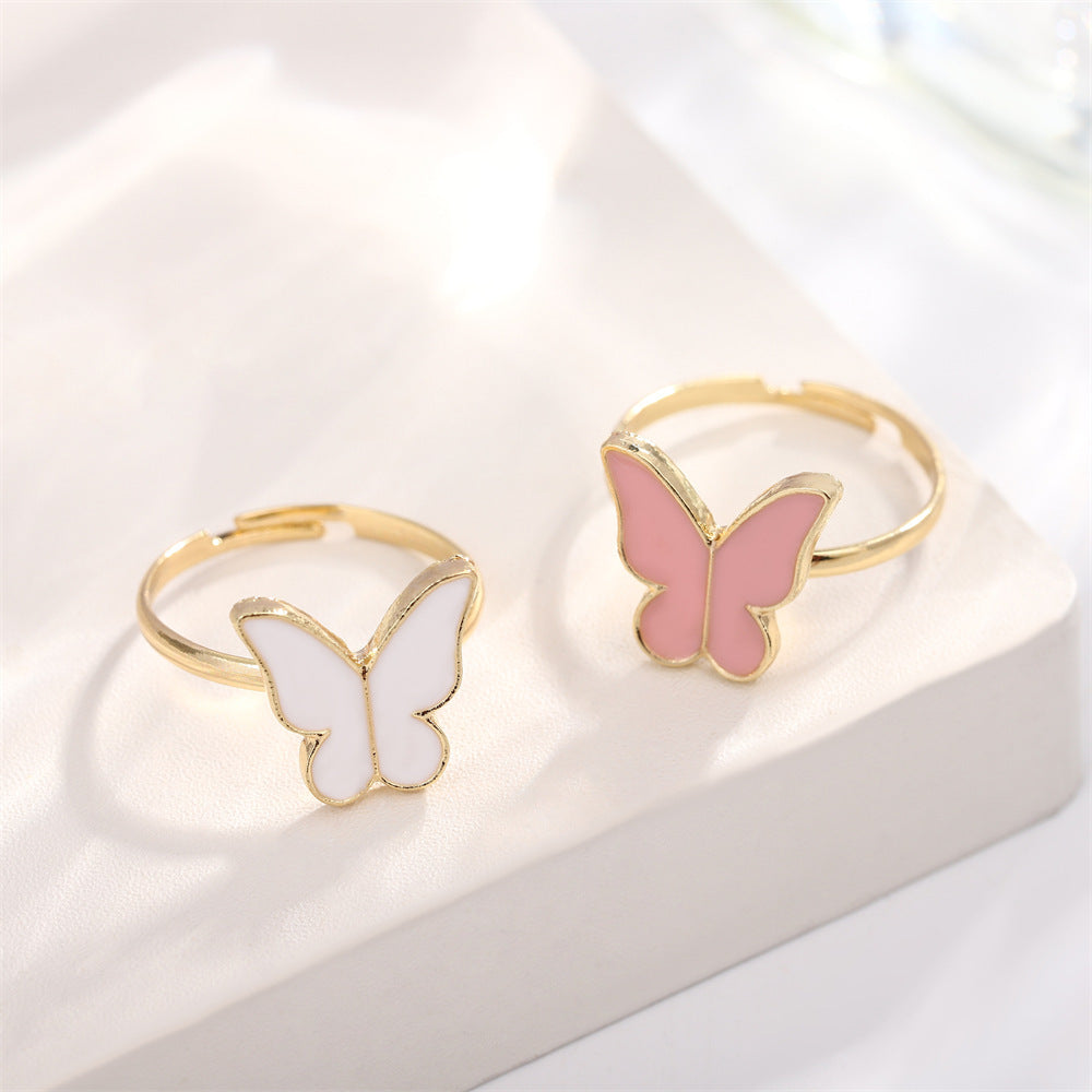Korean Style Elegant Female Pink Dripping Butterfly Creative Classic Rings