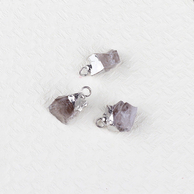 Natural Amethyst Rock Sier Gilded Hemming Irregular Pendants