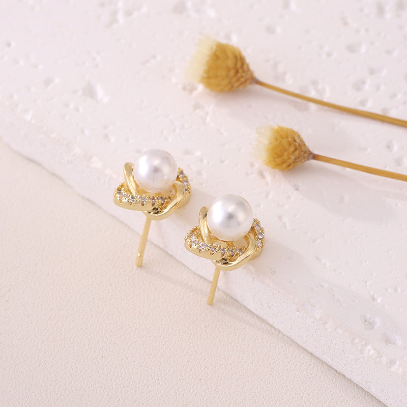 Women's Natural Pearl Shining Diamond Auricular Needle High-grade Precise Rings