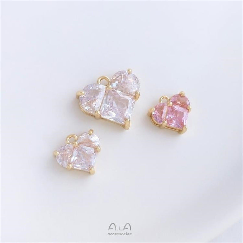 Inlaid Square Zirconium Semicircle Zircon Gilded Peach Heart Pendant