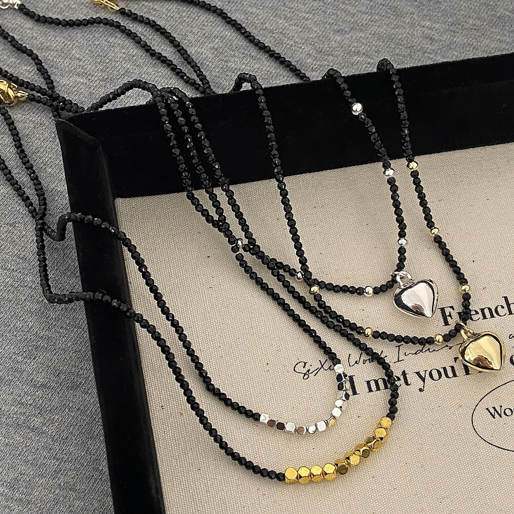 Black Pointed Crystal Clavicle Chain Love National Style High-grade Collar Pendants