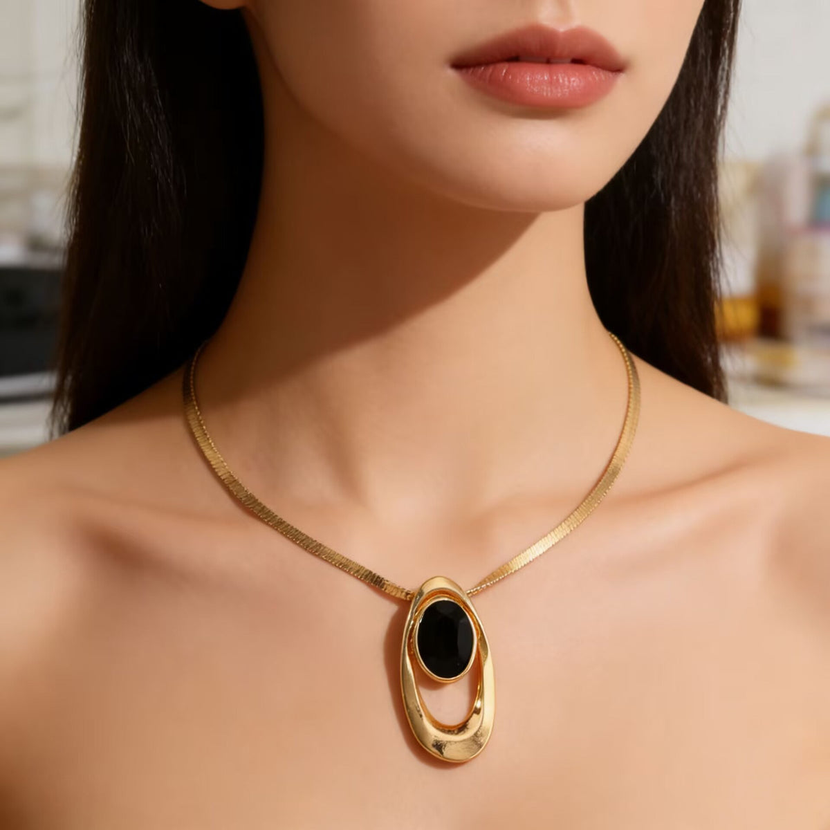 Women's Vintage Oval Three Buckle Charm Creative Refined Exaggerated Necklaces