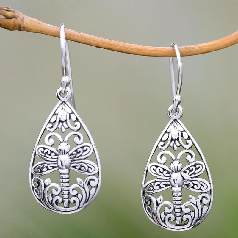 Hollow Dragonfly Water Drop Ethnic Style Earrings