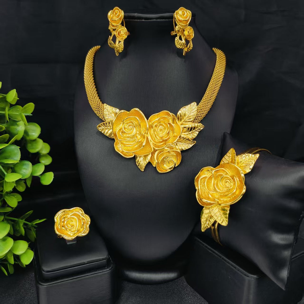 Leaves Full Diamond African Gold Bridal Jewelry Set