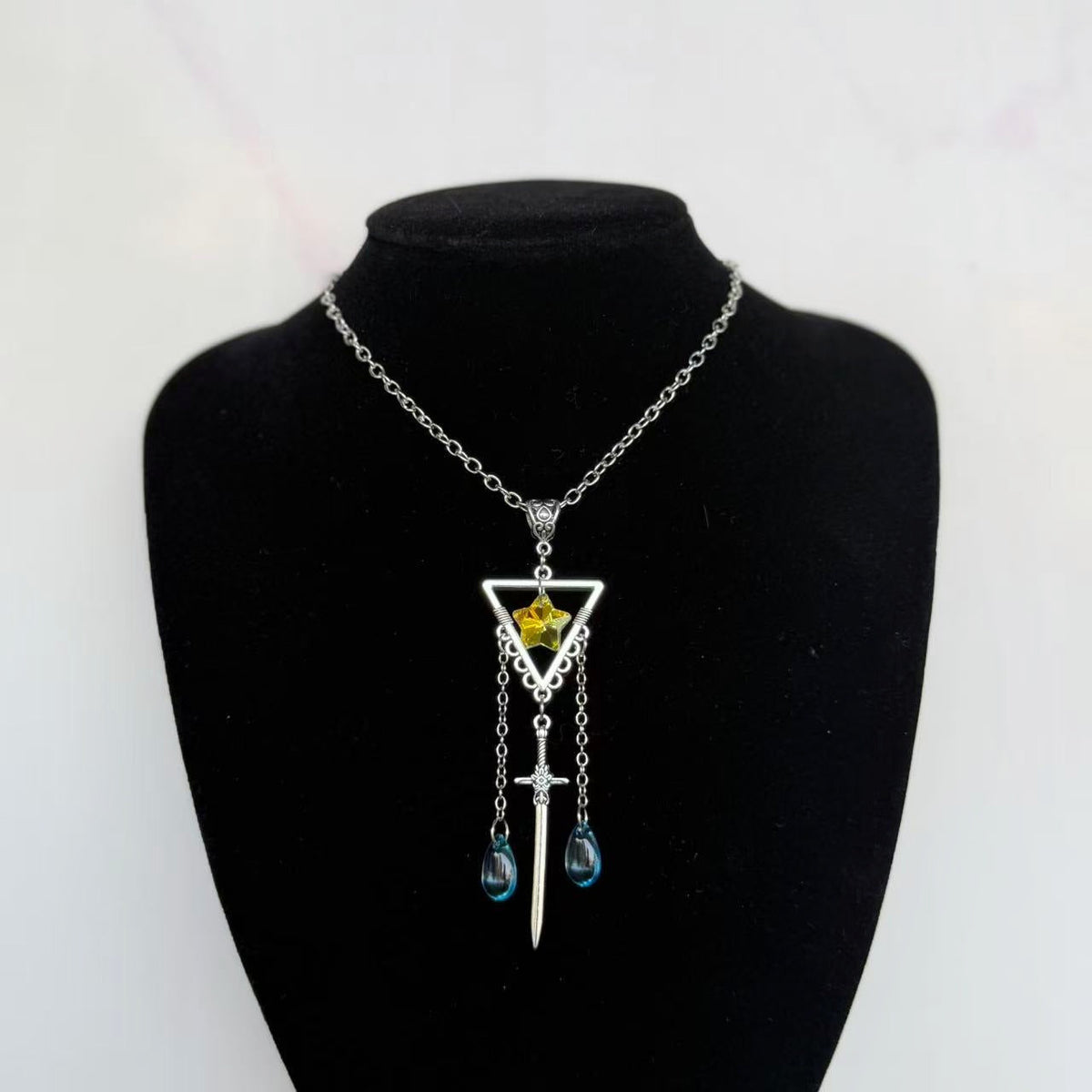 Blue Crystal Sword Long Water Drop Pendants