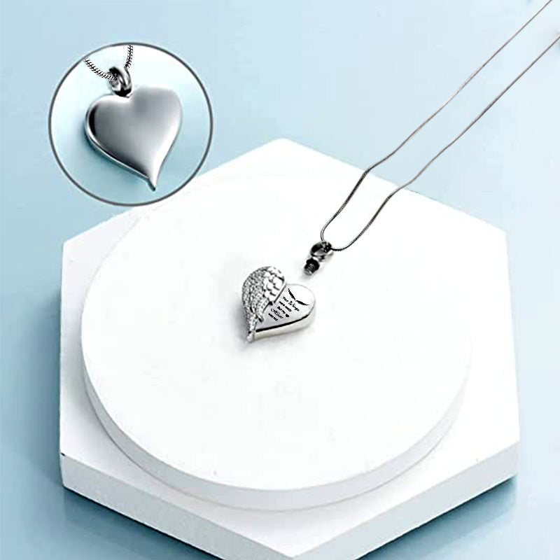 Women's & Men's Cremation Heart-shaped Angel Wings Ashes Souvenir Necklaces