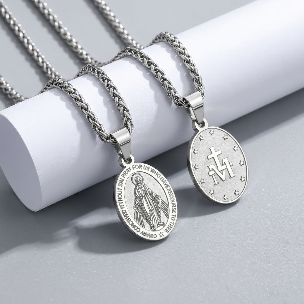 Women's & Men's Double-sided Portrait Medal Cross Stainless Steel Pendant