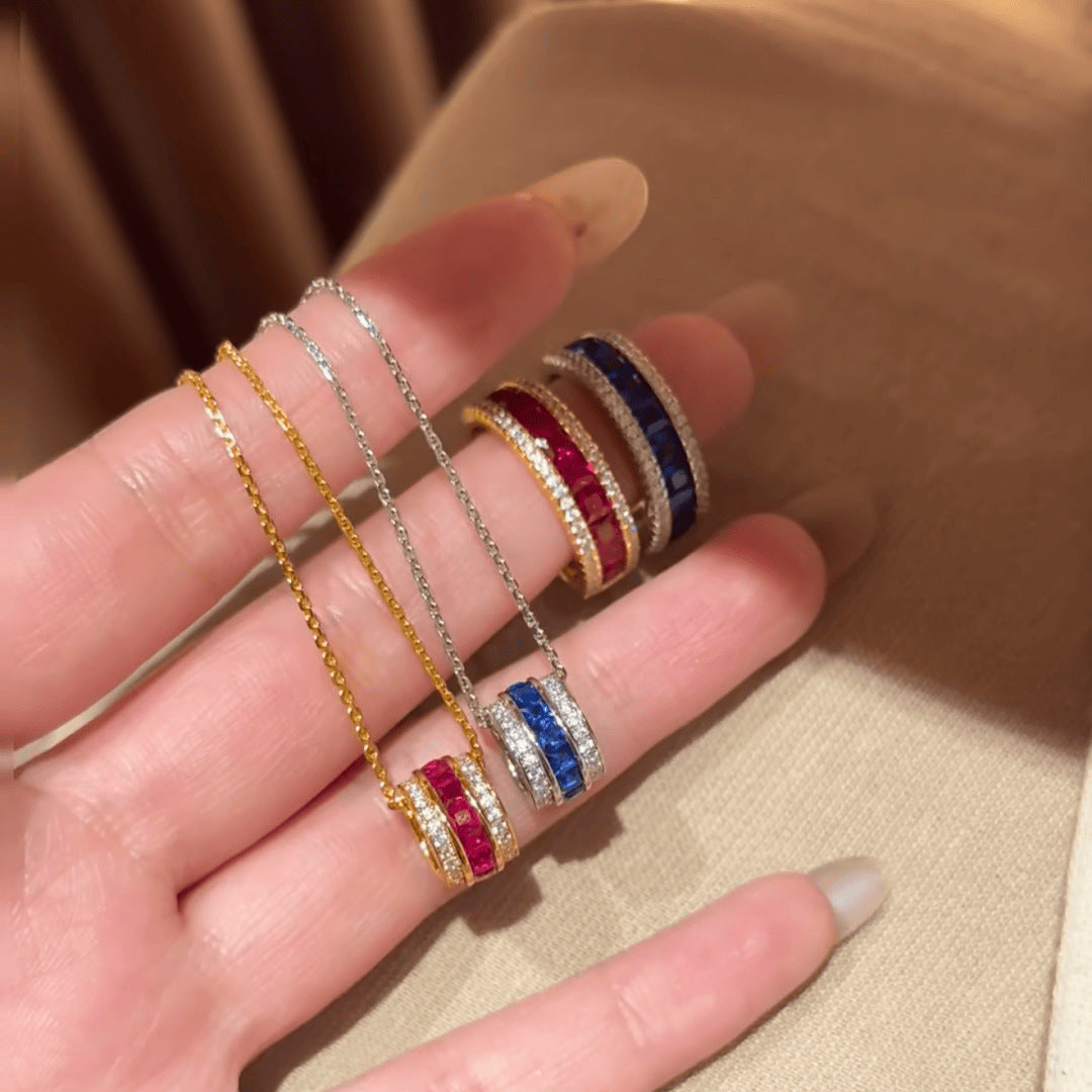 Gems Lucky Beads Corundum Red Suit Female Track Blue Pointed Jewelry Set