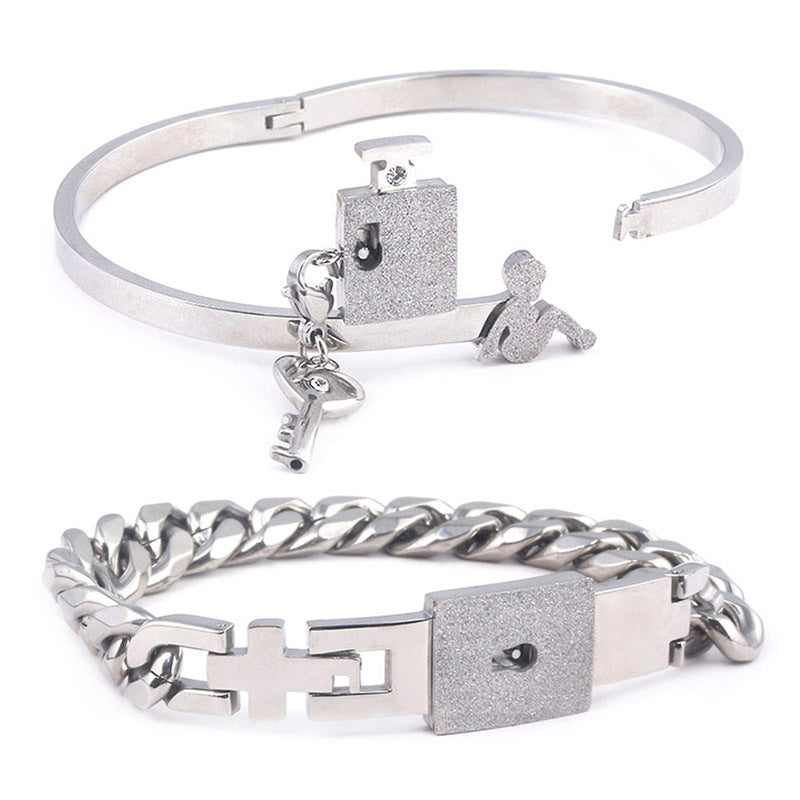 Women's & Men's Valentine's Day Gift Titanium Steel Couple Lock Heart Key Bracelet