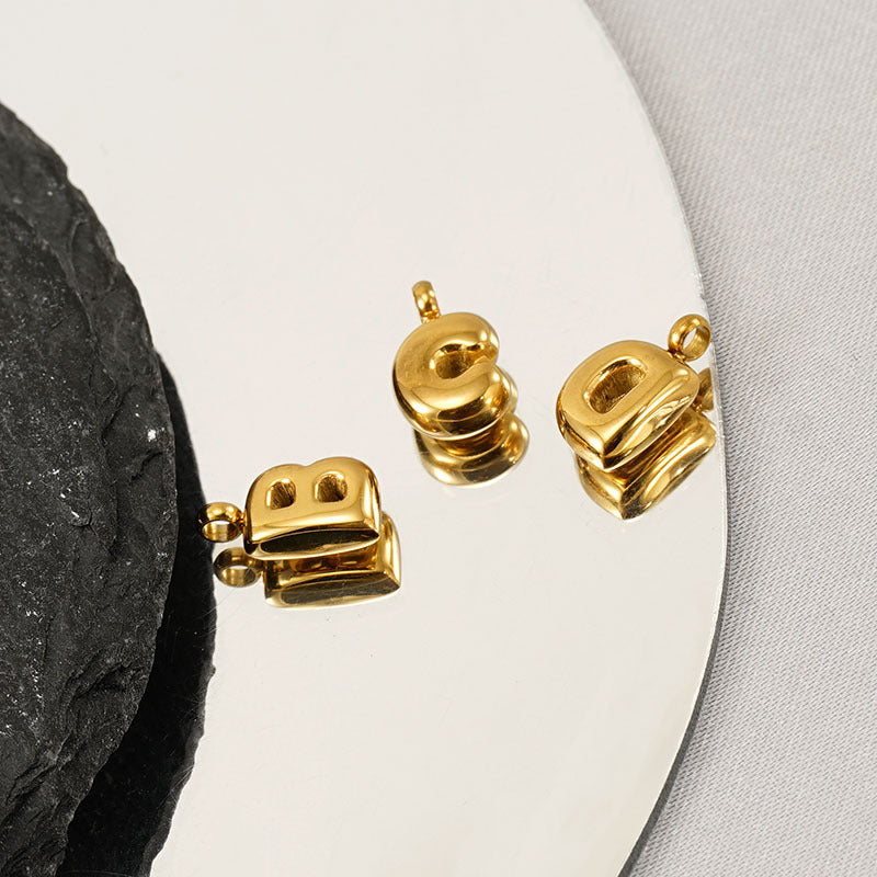 Fashion Simple Stainless Steel Gold Mini Small Bubble Letter Pendant