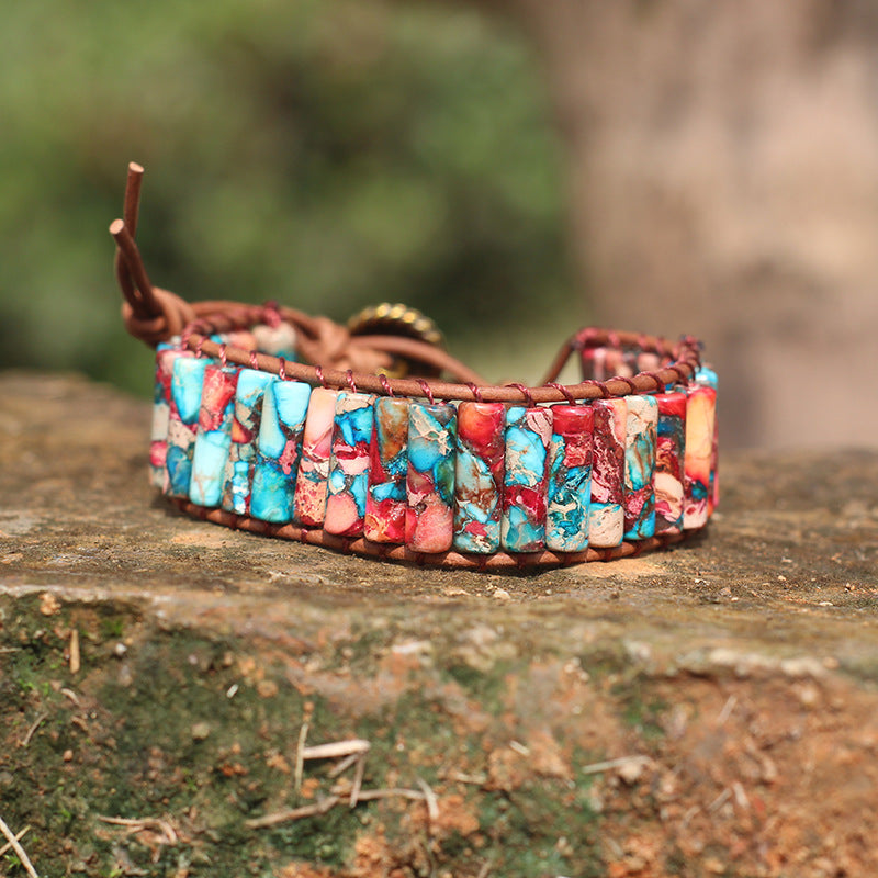 Bohemian Style Natural Stone Lan Di Royal Vintage Hand-woven Bracelet