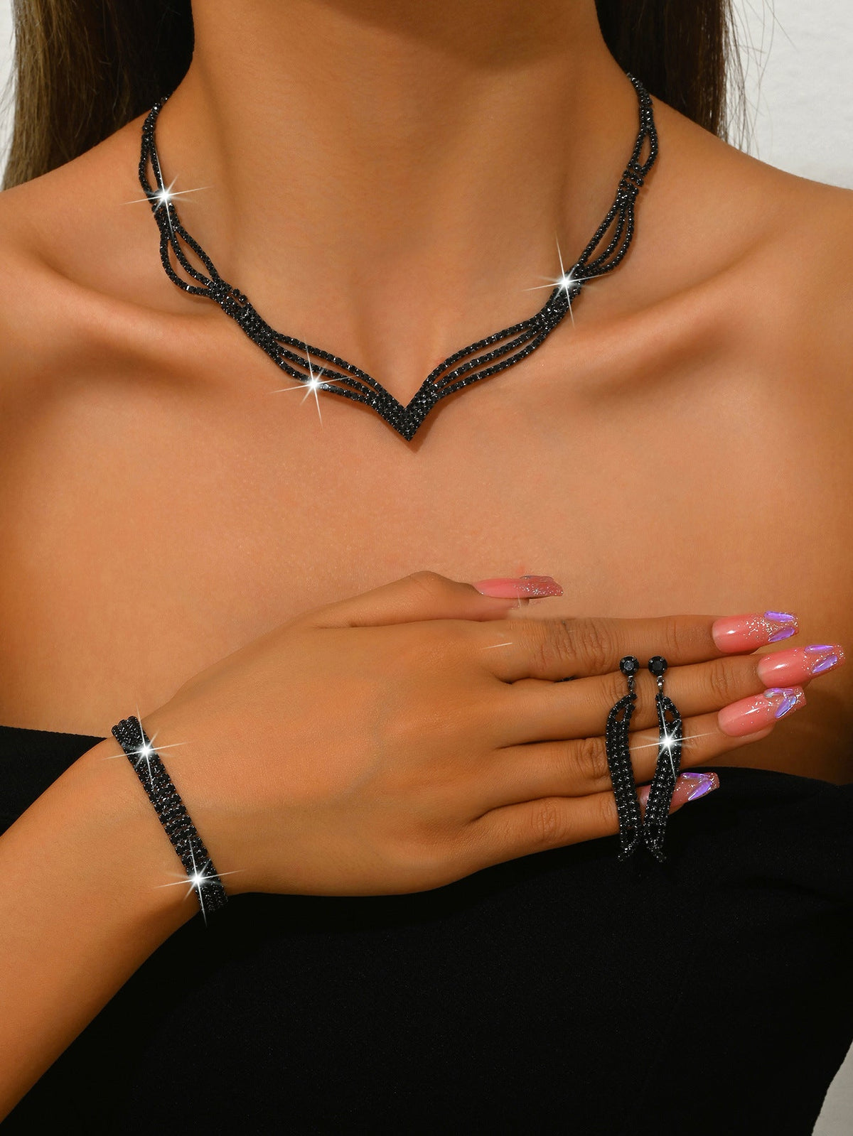 Bridal Three-piece Diamond Claw Chain Supply Jewelry Set