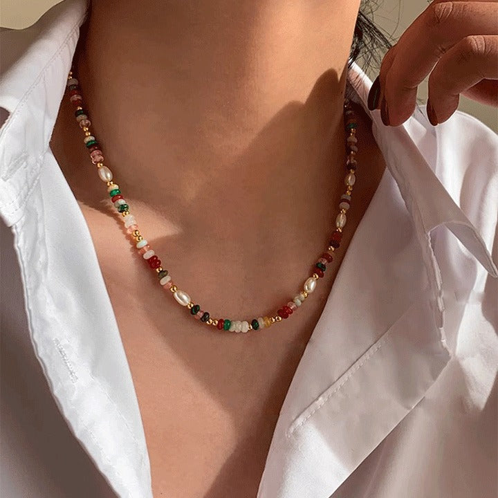 Women's Rice Grain Fresh Water Colorful Pearl Colored Glaze Necklaces