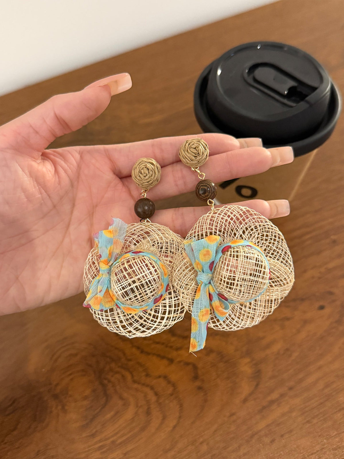 Women's Straw Hat Dopamine Drop Niche Design Earrings