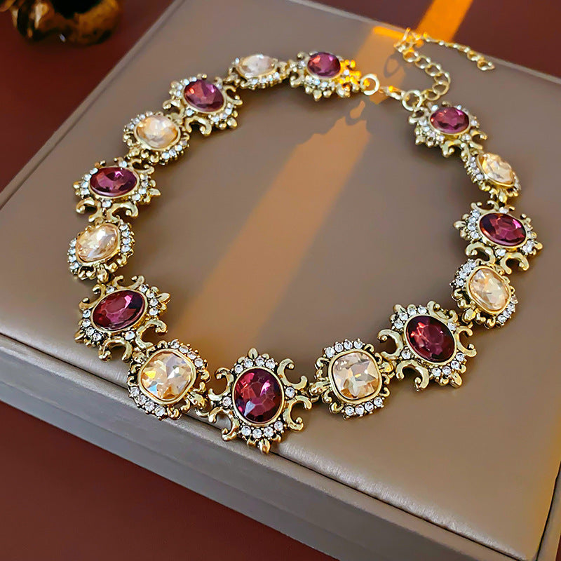 Sier Needle Flower Ear Retro Easy Matching Sweater Chain Exquisite Jewelry Set