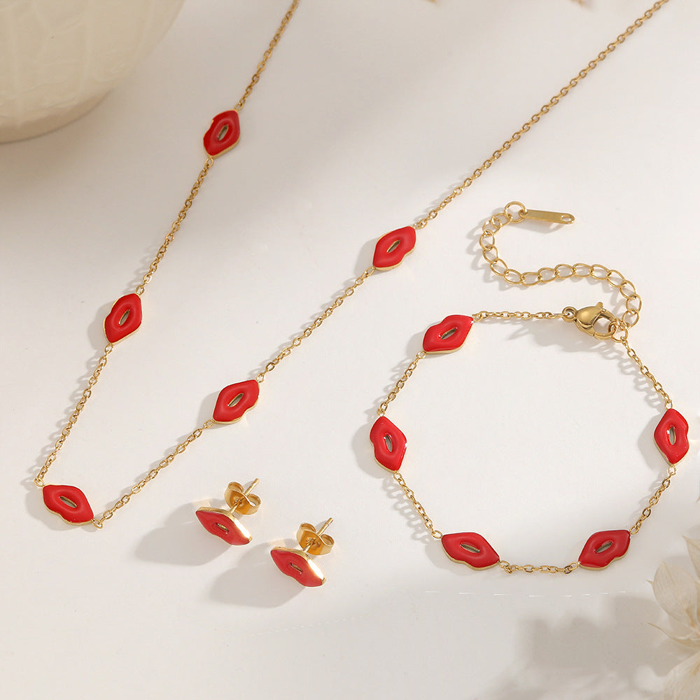 Lips Heart Temperament Wild Titanium Steel Clavicle Jewelry Set