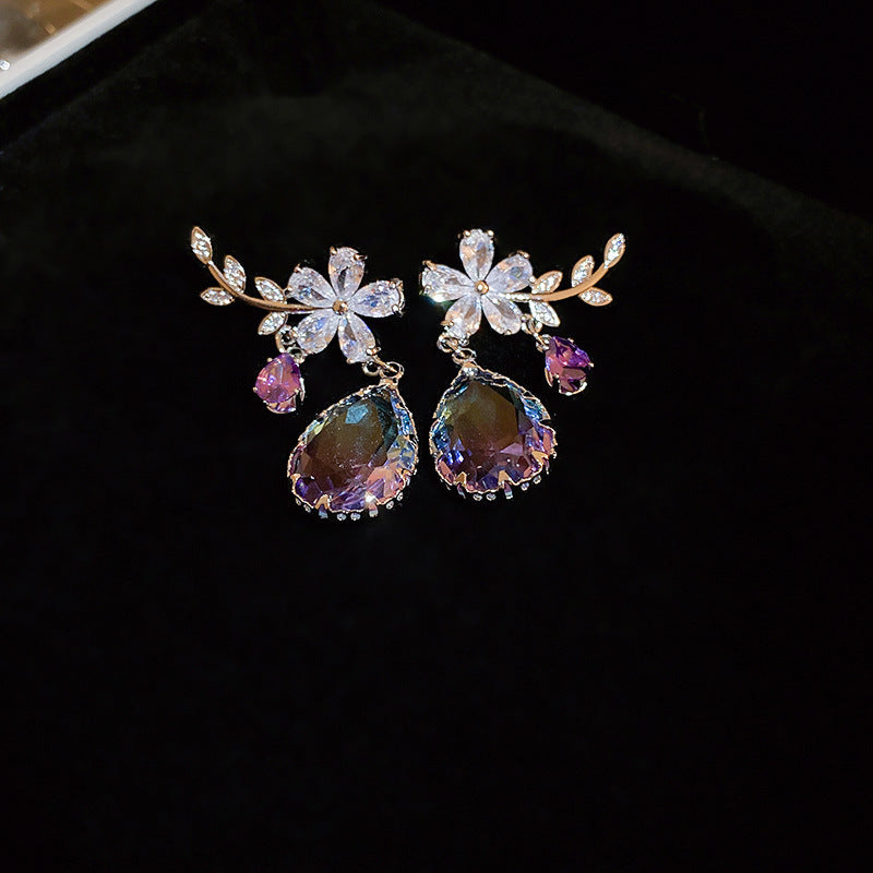 French Royal Style Zircon Geometric Flower Light Luxury High-grade Earrings