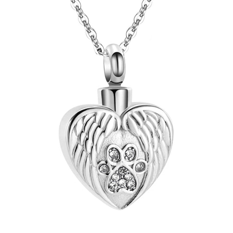 Print Pet Ashes Cremation Angel Wing Heart Pendant
