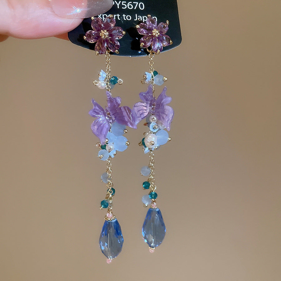 French Royal Style Zircon Geometric Flower Light Luxury High-grade Earrings