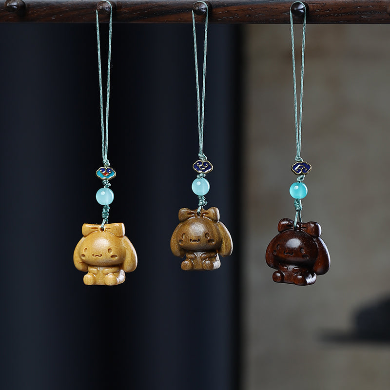Green Sandalwood Carving Cute Animal Creative Bag Car Key Mobile Pendant