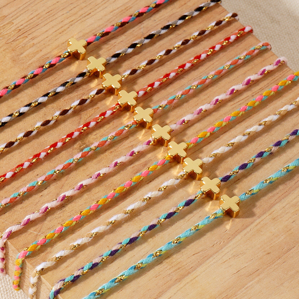 Women's Four-color Cotton Cross Handmade Carrying Strap Couple High Bracelet