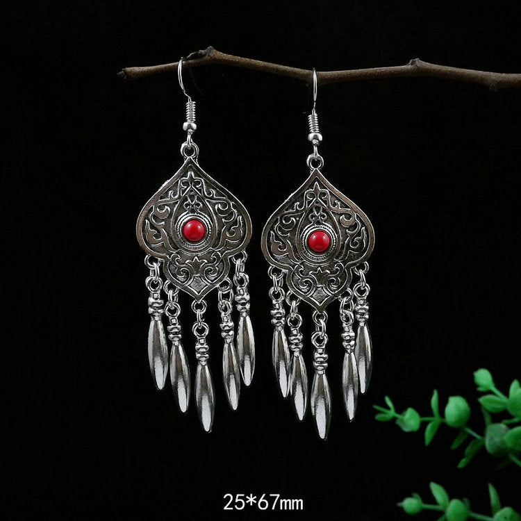 Women's Tibetan Sier Miao Eardrops Classical Ethnic Style Earrings